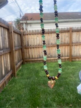 Handcrafted Green Bead Heart Pendant Necklace